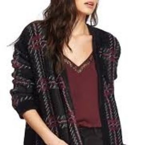 1.State Patch Pocket Plaid Eyelash Cardigan